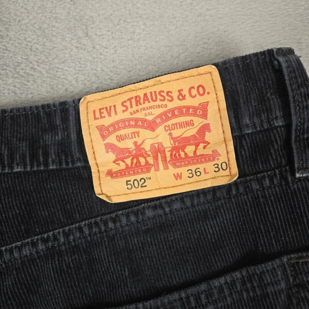 Levis Pants Mens 36x26 502 Straight Fit Corduroy Black‎ White Tab Cot5on *READ